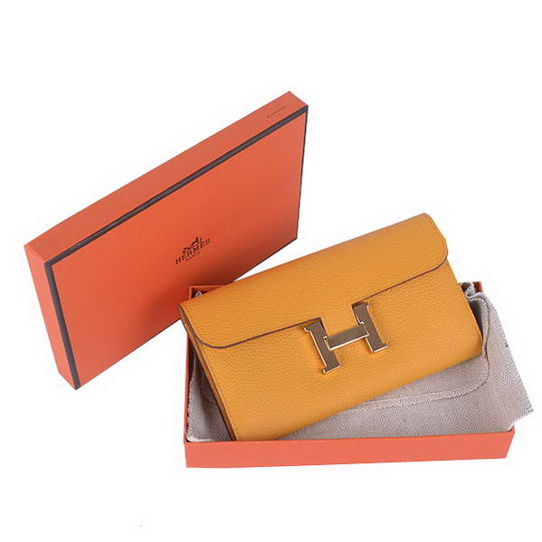 Cheap Fake Hermes Constance Long Wallets Yellow Calfskin Leather Gold